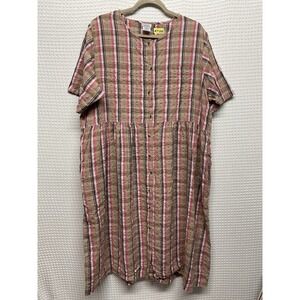 Vtg Only Necessities Housecoat Lounger House Dress Prairie Cotton 22W Pink Plaid